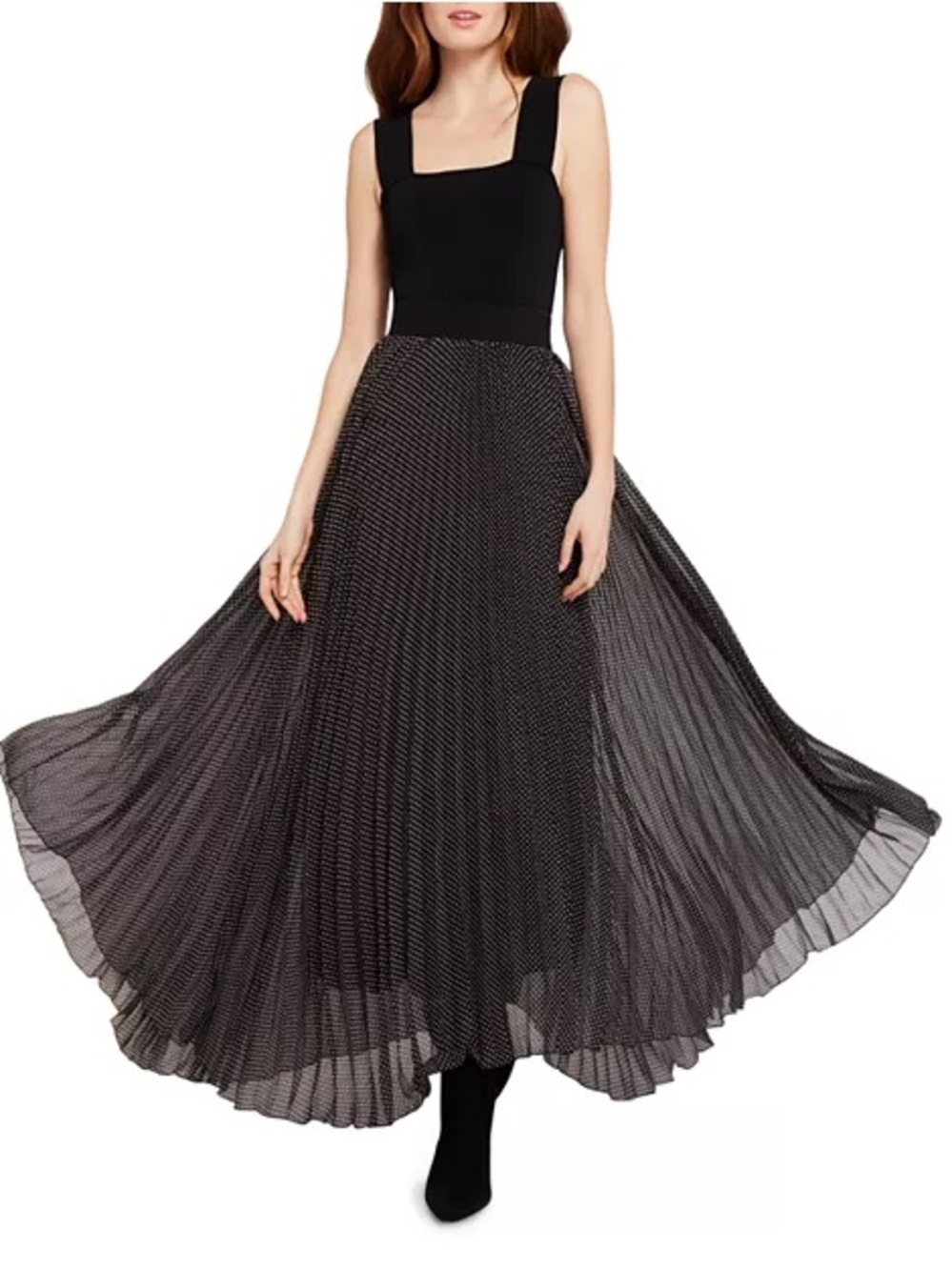 Alice and Olivia Katz Pleated Maxi Skirt Black with white polka dot 6